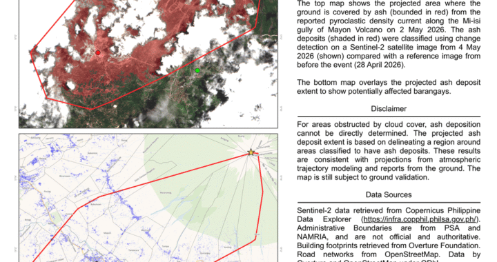 Satellite data show barangays affected by ashfall from Mayon